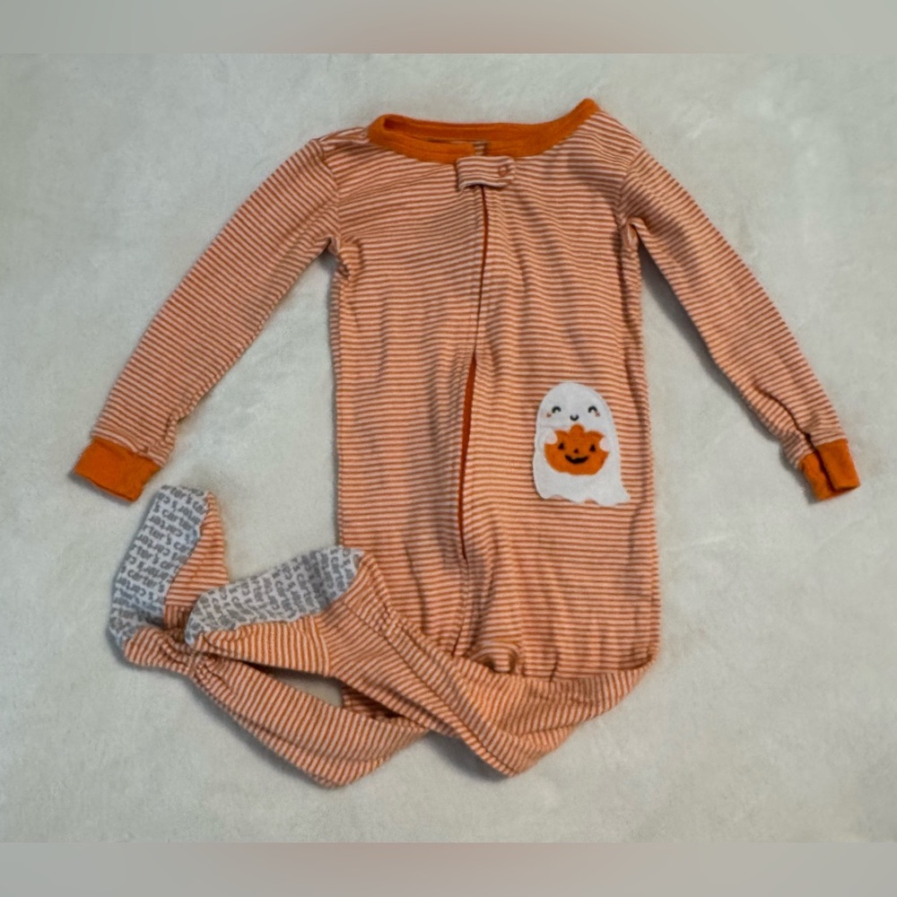 Carter's Halloween Ghost Striped Footed Pajama Sleeper - Picture 4 of 4